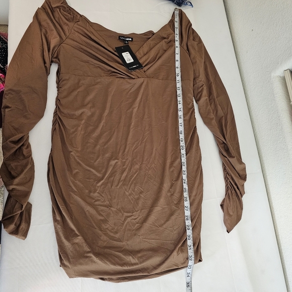 Fashion Nova Ruched Long Sleeve Mini Dress Mocha Brown 1X - Picture 8 of 10